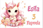 Pembe Unicorn Temalı Doğum Günü Afişi -3 35X50 cm