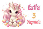 Pembe Unicorn Temalı Doğum Günü Afişi -7 70X100 cm