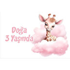 Mor Sevimli Zürafa Doğum Günü Afişi 50X70 cm