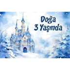 Kış ve Şato Temalı Doğum Günü Afişi -2 100X150 cm