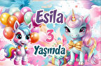 Hediye ve Unicorn Temalı Doğum Günü Afişi 35X50 cm