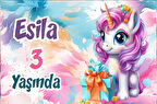 Hediye ve Unicorn Temalı Doğum Günü Afişi -2 70X100 cm