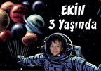 Astronot ve Gezegenler Temalı Doğum Günü Afişi 35X50 cm