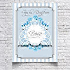 MAVİ DAMASK DESENLİ DOĞUM GÜNÜ AFİŞİ 100X150 cm