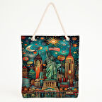 New York ve Özgürlük Heykeli Baskılı Plaj Çantası