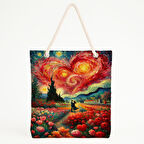 Kalpli Gökyüzü ve Çiçekli Baskılı Plaj Çantası