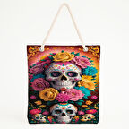 Şeker Kafatası Baskılı Plaj Çantası