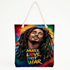 Bob Marley ve Barış Mesajı Baskılı Renkli Plaj Çantası