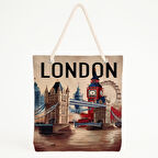 Londra Simgeleri Baskılı Kentsel Manzara Plaj Çantası