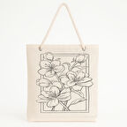 Çerçeveli Çiçek Baskılı Zarif Doğa Temalı Plaj Çantası