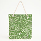 Soyut Figür Baskılı Yeşil Enerjik Desen Plaj Çantası