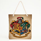 Hogwarts Armalı Dört Ev Temalı Bej Zeminli Plaj Çantası