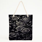 Yoğun Siyah Gül Desenli Gotik Plaj Çantası