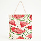 Karpuz Desenli Krem Zeminli Plaj Çantası