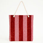 Kırmızı-Pembe Dokulu Çizgili Plaj Çantası