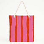 Kırmızı-Pembe Desenli Plaj Çantası