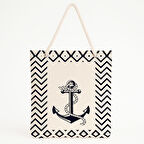 Halatlı Çapa Desenli Siyah-Beyaz Plaj Çantası