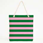 Yeşil-Pembe Yan Çizgili Plaj Çantası