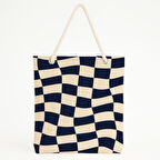 Lacivert-Bej Kareli Plaj Çantası