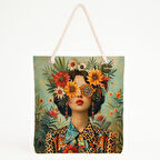 Çiçekli Tropikal Portre Plaj Çantası