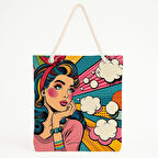 Düşünceli Kadın Temalı Plaj Çantası