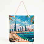 Dubai Manzaralı Palmiye ve Sahil Plaj Çantası