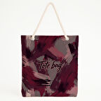 Bordo Gri Soyut Fırça Dokulu Plaj Çantası