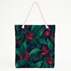 Yeşil Kırmızı Yapraklı Plaj Çantası