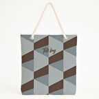 Üçgen Desenli Gri Kahverengi Plaj Çantası