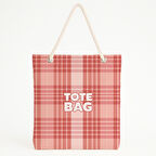 Kırmızı Pembe Ekose Tipografik Plaj Çantası