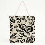Bej Siyah Floral Simetrik Plaj Çantası