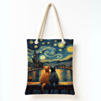 Yıldızlı Gecede Kedi Omuz Çantası