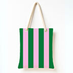 Pembe Yeşil Çizgili Omuz Çantası