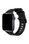Apple Watch 42mm KR408 Çizgili Silikon Kordon - Siyah-(5796)