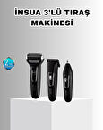 İnsua Erkek Bakım Seti – 3 Başlıklı Şarjlı Tıraş Makinesi 60 Dakika Kablo