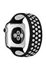Apple Watch 38mm Ayarlı Delikli Silikon Kordon - Siyah-Beyaz-(5796)