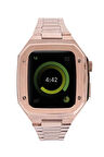 Apple Watch 44mm Metal Petek Kasalı Kordon - Rose Gold-(5796)