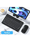 iPad Pro M4 11" 2024 Tablet İçin Uyumlu Slim Şarjlı Türkçe Bluetooth Klavye ve Mouse Seti