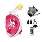 Tam Yüz Dalış Maskesi Buğu Önleyici Şnorkel Fullface Yüzücü Maskesi PEMBE