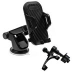 2in1 Teleskopik Torpido Üstü Ve Havalandırma Araç Telefon Tutucu (Siyah)