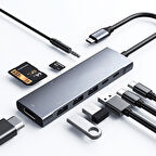 9 İn1 Type C 4k 30hz Hdmi Usb 3.0,Sd,PD Hub Adaptör Dönüştürücü (Gri)