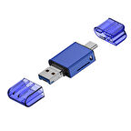 USB 3.0+Type-c+Lightning Sd Kart Okuyucu - Hızlı Card Reader (Mavi)