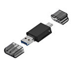 USB 3.0+Type-c+Lightning Sd Kart Okuyucu - Hızlı Card Reader (Siyah)