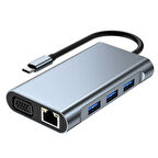 7in1 USB 3.0 + HDMI + RJ45 + Type-C HUB Adaptör Çevirici Dock Station (Füme)