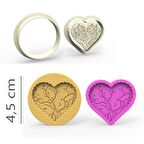 Desenli Kalp Kurabiye, Bisküvi, Kolye Ucu, Mühür Kalıp Seti - 4,5 cm