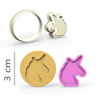 Unicorn Kurabiye, Bisküvi, Kolye Ucu, Mühür Kalıp Seti - 3 cm