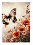 Kelebekler Ve Çiçekler Desenli Ahşap Tablo 18cm X 27cm