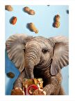 Fıstık Ezmesi Yiyen Fil Desenli Mdf Tablo 18cm X 27cm