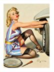 Araba Tamircisi Pin Up Kadın Dekoratif Mdf Tablo 18cm X 27cm