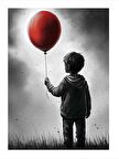 Kırmızı Balon Ve Küçük Çocuk Modern Mdf Tablo 18cm X 27cm